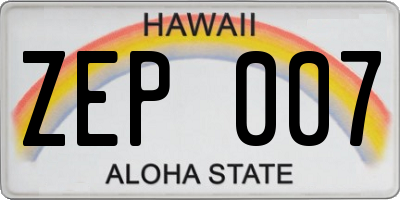 HI license plate ZEP007
