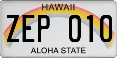 HI license plate ZEP010