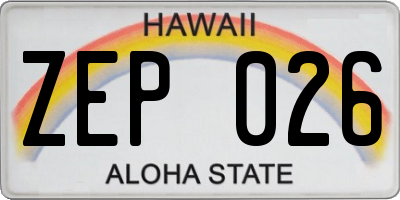 HI license plate ZEP026