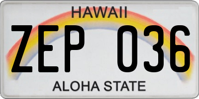 HI license plate ZEP036