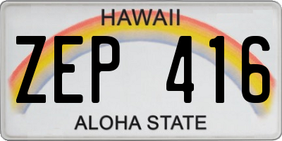 HI license plate ZEP416