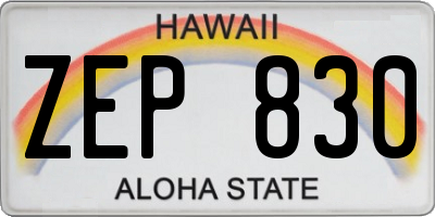 HI license plate ZEP830
