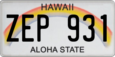 HI license plate ZEP931