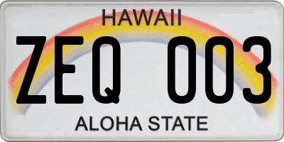 HI license plate ZEQ003