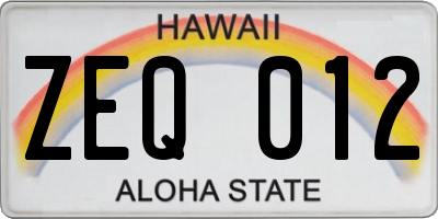 HI license plate ZEQ012