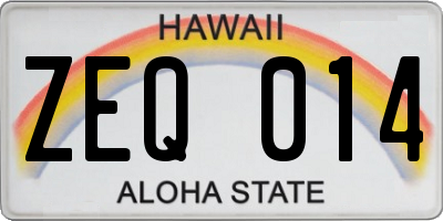 HI license plate ZEQ014