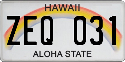 HI license plate ZEQ031