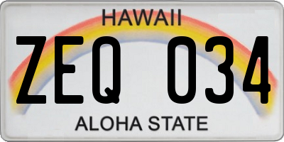 HI license plate ZEQ034