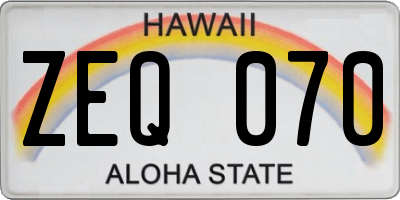 HI license plate ZEQ070