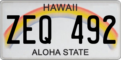 HI license plate ZEQ492