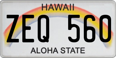 HI license plate ZEQ560