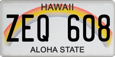 HI license plate ZEQ608