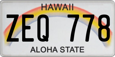 HI license plate ZEQ778