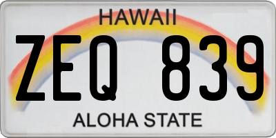 HI license plate ZEQ839