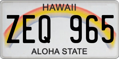 HI license plate ZEQ965