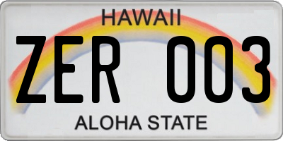 HI license plate ZER003