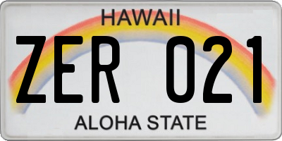 HI license plate ZER021