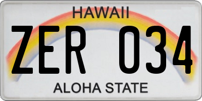 HI license plate ZER034