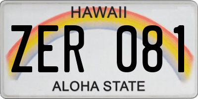 HI license plate ZER081