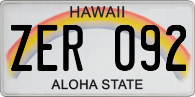 HI license plate ZER092