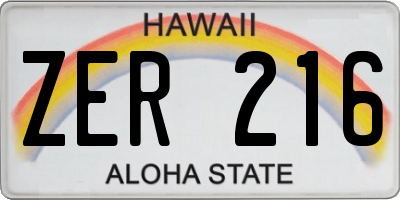 HI license plate ZER216