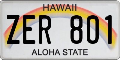 HI license plate ZER801