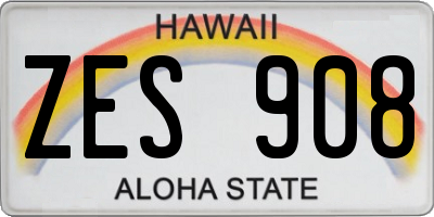 HI license plate ZES908