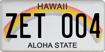 HI license plate ZET004