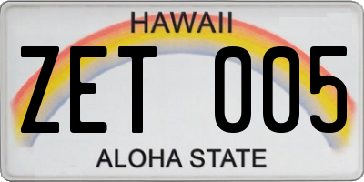 HI license plate ZET005