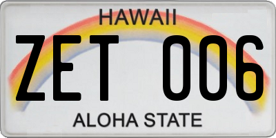 HI license plate ZET006