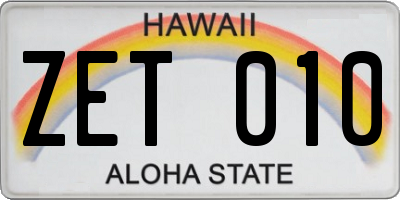 HI license plate ZET010