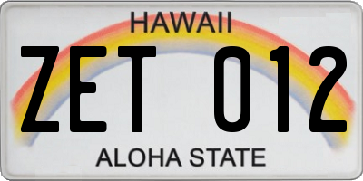 HI license plate ZET012
