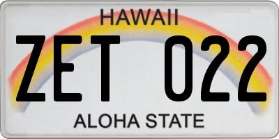 HI license plate ZET022