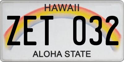 HI license plate ZET032