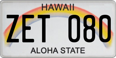 HI license plate ZET080