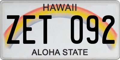 HI license plate ZET092