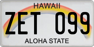 HI license plate ZET099