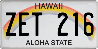HI license plate ZET216