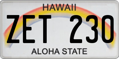 HI license plate ZET230
