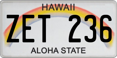 HI license plate ZET236