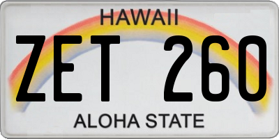 HI license plate ZET260