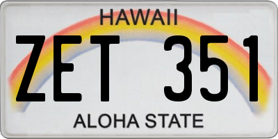 HI license plate ZET351