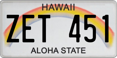 HI license plate ZET451