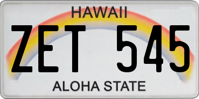 HI license plate ZET545