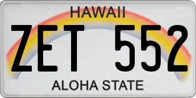 HI license plate ZET552