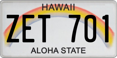 HI license plate ZET701