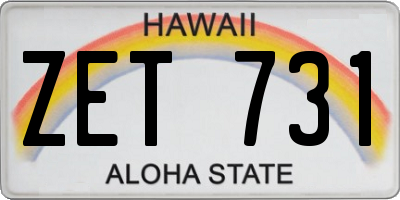 HI license plate ZET731