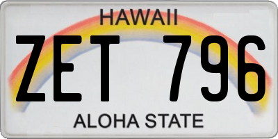 HI license plate ZET796