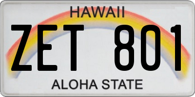 HI license plate ZET801