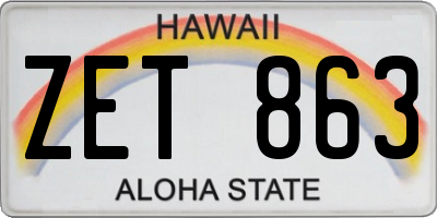 HI license plate ZET863